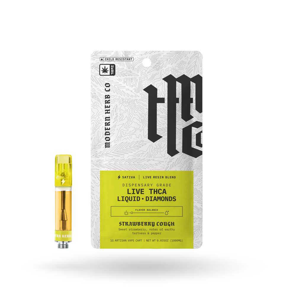 Modern Herb Co Sativa THCa Liquid Diamonds 1g Carts Strawberry Cough