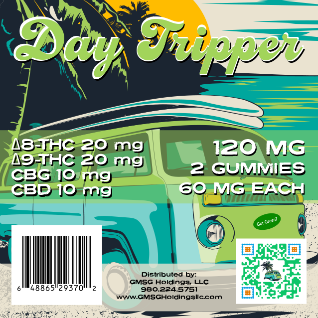 Day Tripper Quad Gummies 60mg each Delta 8, 9, CBD, CBG - Image 2